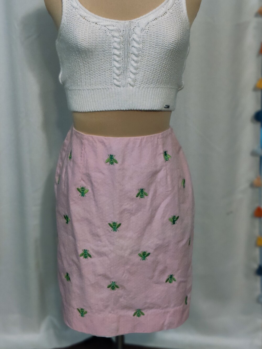 Lilly Pulitzer Bubblegum Pink Green Bees Preppy  Mini Skirt 4